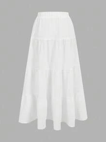 SHEIN EZwear 女士休闲度假多层蛋糕风格裙子，适合夏季