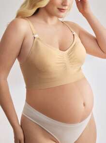 BloomMama Sujetador de lactancia con diseño de busto plisado de unicolor para maternidad de talla grande