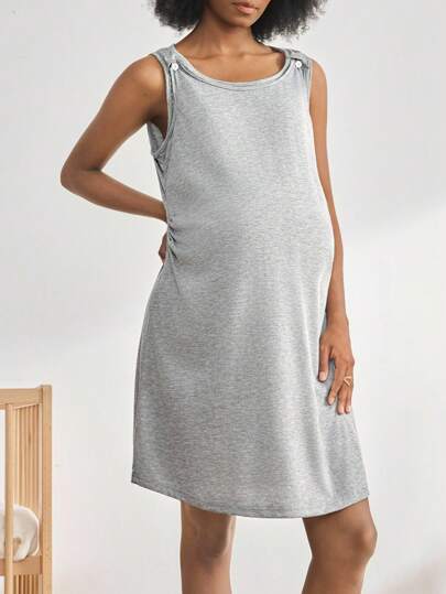 BloomMama Camisón de maternidad sin mangas suelto para dar de mamar, color liso simple para el verano