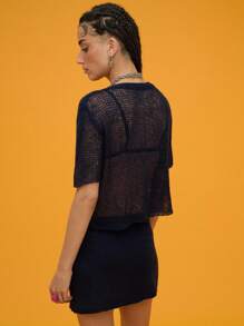 COUREZ Open Knit Loose Fit Top /Sumner Tops Summer For Women Y2K Cute Summer Tops Vintage - Royal Blue - View 3