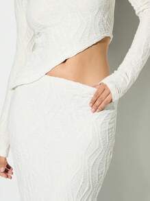 KIZN Elegante conjunto de 2 piezas con suéter acanalado y recortado de manga larga con abertura y falda maxi para boda, fiesta de noche, ocasión especial, invierno, vacaciones