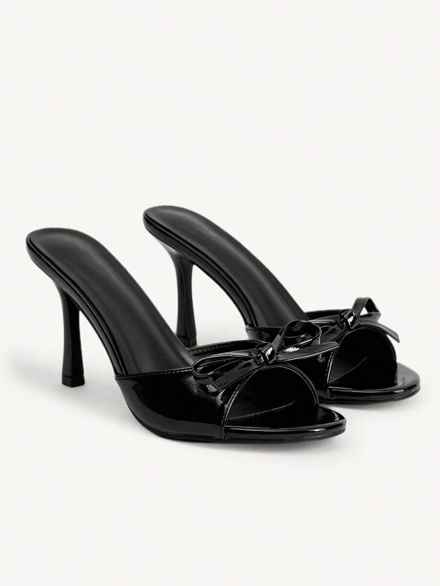 CUCCOO CHICEST 女式黑色PU蝴蝶结时尚舒适夏季穆勒高跟凉鞋 - 黑色 - 查看 1