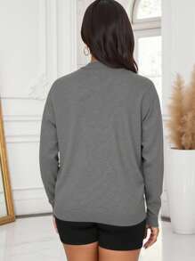 INAWLY Plus Size Front Button Long Sleeve Minimalist Casual Top, For Winter