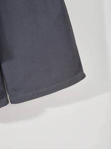 SHEIN 2件套纹理华夫格面料青少年短袖上衣和短裤套装 - 深灰色 - 查看 8