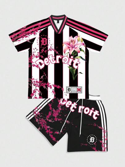 Prep Ensemble polo et shorts à rayures blocs de couleurs pour hommes, convient pour le port quotidien au printemps/été