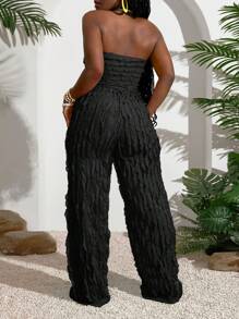 Slaydiva 大码夏季新款音乐节及婚礼季、复活节、西部风、游牧风、圣帕特里克节、生日派对、毕业典礼、学生装、日常休闲、度假、邮轮旅行、海滩、日光浴、爆款纹理无肩带女士连体裤抹胸连体裤女士夏季裤装女士度假套装 - 黑色 - 查看 2