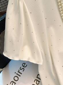 Franclia Autumn Back To School Rhinestone Decor Women T-Shirt - White - View 5