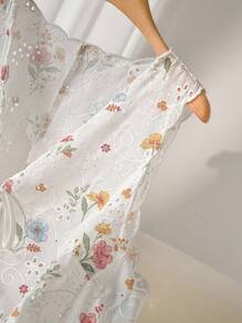 CosyJoli 大码休闲印花纹理网眼面料刺绣外壳饰边系带前无袖上衣背心 - 彩色 - 查看 6