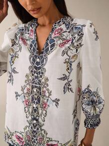 Lilora Bluză elegantă cu guler crestat și imprimeu floral pentru femei, bluze și cămăși, bluze occidentale pentru femei, cămăși boho, stil urban, timp liber urban, romantic și elegant, pentru ieșiri în oraș - Multicolor - Vizualizare 7