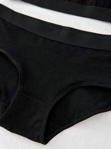 1 Set Tween Girl Bra Suit, Camisole, Racerback, Bralette & Underwear Set, Black & White, For Students Back To School Fashion