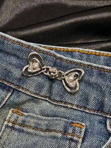 1 Pair Of High-End Pearl Heart-Shaped Brooch Waist Adjuster For Jeans Skirts, Premium Quality With Adjustable Waistband Buckle - Silver - View 1