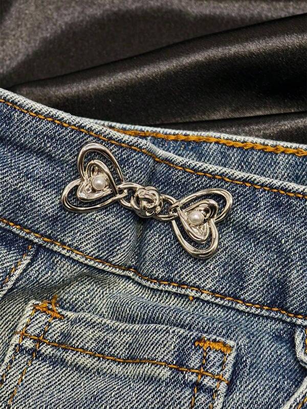 SHEIN 1 paire de boucle de réglage de taille haut de gamme en forme de cœur avec perles pour jeans et jupes, de qualité premium avec boucle de ceinture réglable