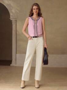 MOTF PREMIUM 刺绣缺口衬衫 - 粉色 - 查看 4