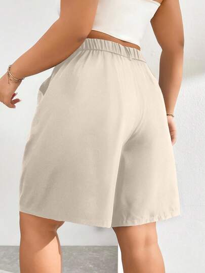 Auralis Plus-Size Summer Solid Shorts Back To School Teacher Spring
