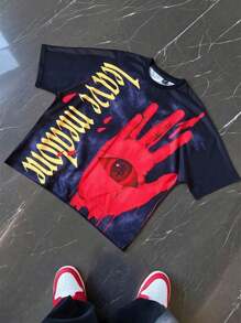 Manfinity EMRG Herren Lässig T-Shirt mit Buchstabe Muster, Rundhalsausschnitt, Kurzarm, Sommer - Schwarz - Übersicht 1