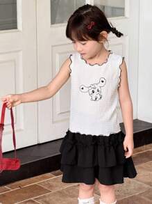 Blossori Young Girl Casual Rabbit Pattern Top/Skirt 2 Piece Set - Black and White - View 2