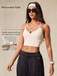 OutZeal Soutien-gorge de sport à bretelles croisées amovibles, doux et absorbant la transpiration, pour un impact faible, yoga et usage casual