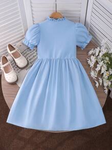 Tween Girl' Asymmetrical 3D Floral Puff Sleeve Sweet & Cute Summer Chiffon Shirt Dress