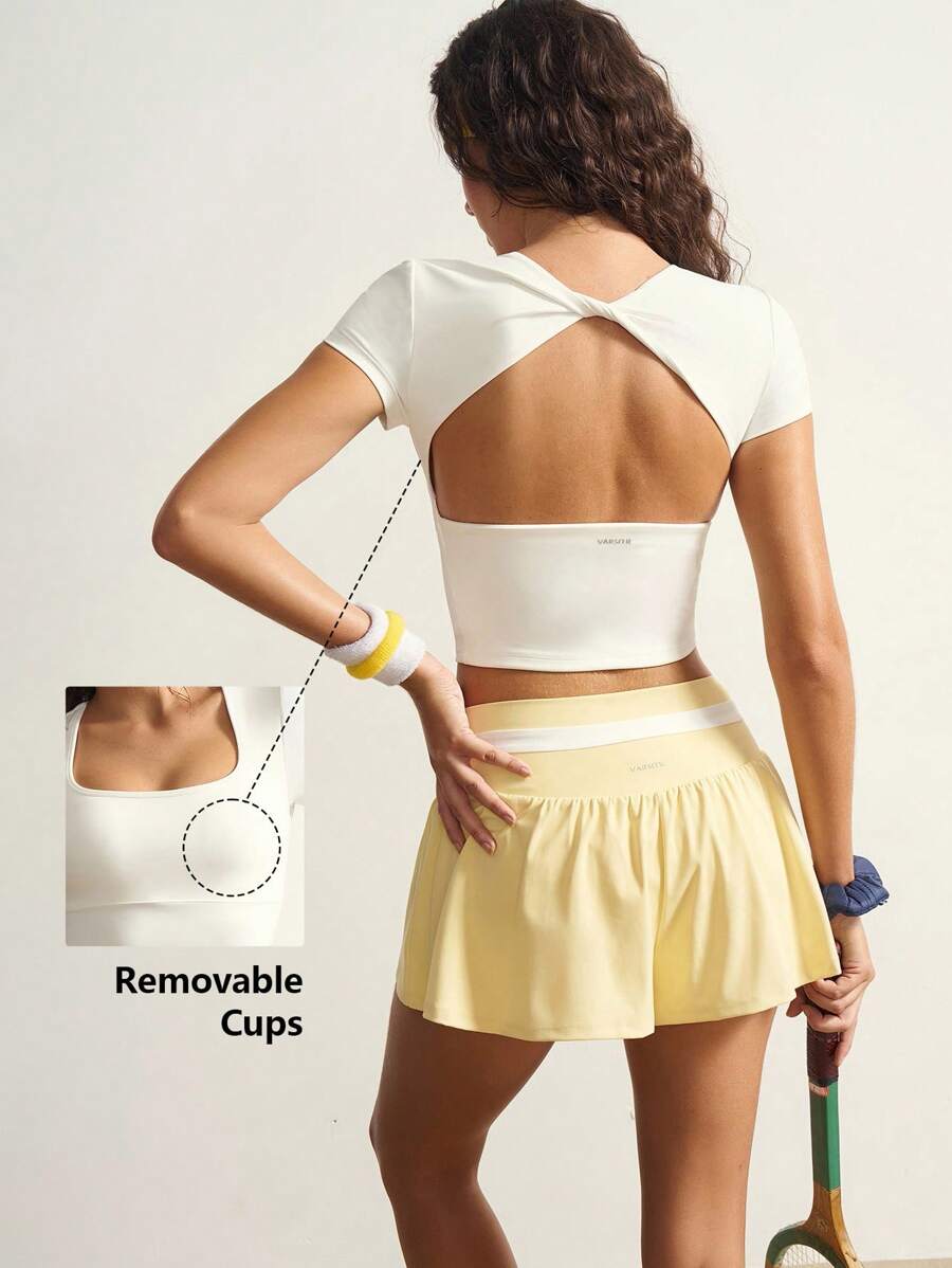 VARSIVA Áo thun thể thao nữ dáng croptop màu trơn thường ngày, áo thun thể thao croptop mùa hè - trắng - Xem 1
