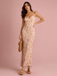 Enchnt Váy maxi cổ chữ V thêu hoa lấp lánh màu cam pastel lãng mạn mùa hè dành cho nữ, ngọt ngào và thanh lịch cho kỳ nghỉ, ngày lễ, ngày lễ, sinh nhật, tiệc tùng, lễ tốt nghiệp và khách dự tiệc cưới, bãi biển, váy dạ hội, váy mùa hè cho nữ, váy chống nắng cho nữ, quần áo mùa hè, trang phục mùa hè cho nữ, váy thanh lịch cho tiệc tùng, - trái cam - Xem 3