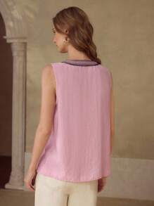 MOTF PREMIUM 刺绣缺口衬衫 - 粉色 - 查看 2