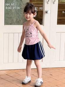 SHEIN Little Byeori Young Girls Casual Bow Decor Cat Pattern Knitted Sweater Top - Pink - View 6