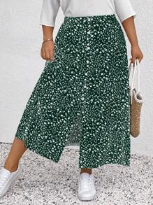 SHEIN Frenchy Falda estampada de vacaciones estilo minimalista informal para tallas grandes, adecuada para vacaciones románticas y uso diario