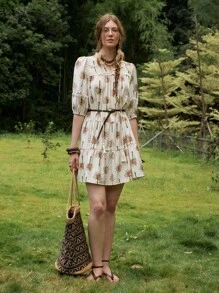 Florisole Women's Bohemian Holiday French Elegant Dress Colorblock Lace-Up Women's Cake Dress Summer Dress Bohemian Clothes Boho Dress Resort Wear Women Resort Wear Women Dresses For Women Summer Dresses