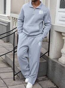 Manfinity Homme 2pcs Men Plus Size Casual Long Sleeve Sweatshirt & Loose Sweatpants Set,Fall Clothes - Grey - View 7