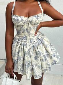 Alexandranx 夏宫风格花卉荷叶边连衣裙芭蕾风格连衣裙