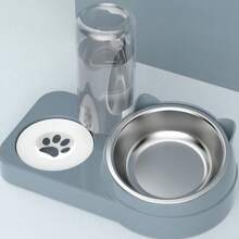 1 件可拆卸可洗倾斜防溢防湿宠物碗，带熊耳设计，大容量双碗带自动饮水器，不锈钢 - 彩色 - 查看 5
