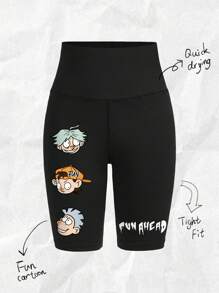 SHEIN EZwear Cartoon Print Casual Knit Cycling Shorts, Tight Leggings For Women, Suitable For Summer