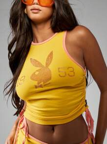 Missguided x Playboy 夏季节日背心水钻装饰款式无袖短款上衣服装 - 黃色 - 查看 3