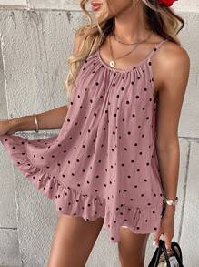 全新度假休闲时尚波尔卡圆点印花女式吊带背心 - 粉色 - 查看 6