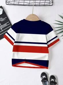 SHEIN 3pcs/Set Young Boys Classic Colorblock Fashion Graphic Print Casual Comfortable Short Sleeve T-Shirt, Suitable For Spring/Summer, Indoor, Outdoor, Sibling Set