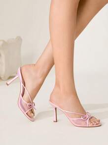 CUCCOO CHICEST Giày cao gót mũi nhọn thắt nơ bằng vải satin & lưới thanh lịch cho nữ, trang phục trang trọng mùa hè lãng mạn - Hồng - Xem 9