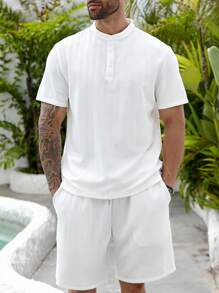 ResortEase 2pcs Men's Plus Size Casual Short Sleeve T-Shirt And Shorts Set