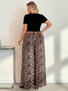 Auralis Conjunto de dos piezas para mujer de talla grande, conjunto de moda nuevo con estampado de leopardo para mujeres en Halloween, ropa de mujer para otoño, atuendos de festival rave, pantalones anchos de mujer para otoño, vestido para cita, conjunto de dos piezas para mujer, pantalones holgados para mujer, Halloween para mujer, curvas para mujer en Halloween