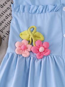 Tween Girl' Asymmetrical 3D Floral Puff Sleeve Sweet & Cute Summer Chiffon Shirt Dress