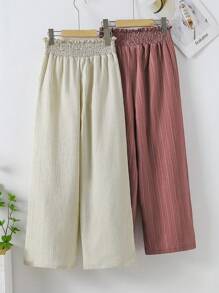 2条装少女休闲度假海滩乡村旅行日常百搭宽松褶皱阔腿裤，适合秋冬季学校、校园、学院风穿着 - 彩色 - 查看 2