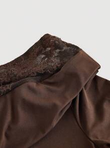 SHEIN MOD 棕色蕾丝拼接露肩连衣裙，优雅棕色连衣裙，返校季，秋季女装，西部风女装，波西米亚风，锐舞派对装扮，返校季，万圣节服装，乡村音乐会服装，秋季婚礼宾客礼服，派对服装 - 棕色 - 查看 3