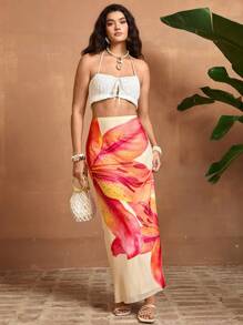 Travachic 加大码针织网眼印花低腰修身美人鱼下摆女式半身裙，波西米亚风 - 彩色 - 查看 4