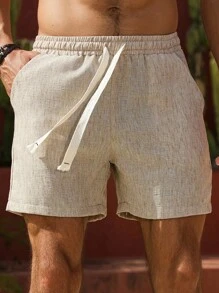 Manfinity RSRT Men's Dual-Color Linen-Look Drawstring Waist Pocket Casual Summer Shorts Men Linen Shorts Men Linen Drawstring Shorts Men Shorts Vacation