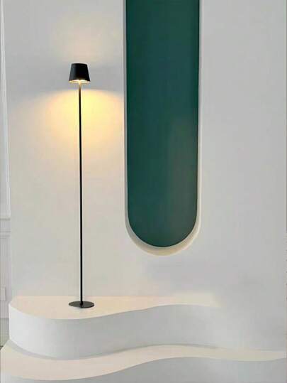 1pc Black/White Metal Floor Lamp, Vintage Simple Pedestal Style Suitable For Living Room, Bedroom, TV Stand, Dining Room, Bedside, Inn, Dimmable Warm Light, Rechargeable, Minimalist Scandinavian Design view 5