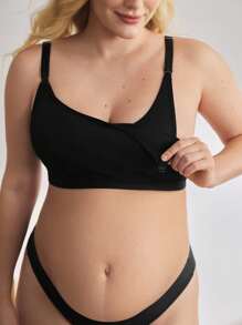 BloomMama 加大码孕妇哺乳文胸 - 荷叶边松紧带 + 前双开口