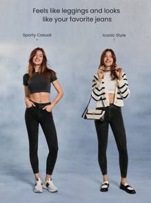 GLOWMODE Jeanious Super-Stretch Classic Denim Skinny Jeggings Yoga Daily With Five Pockets Yoga Daily