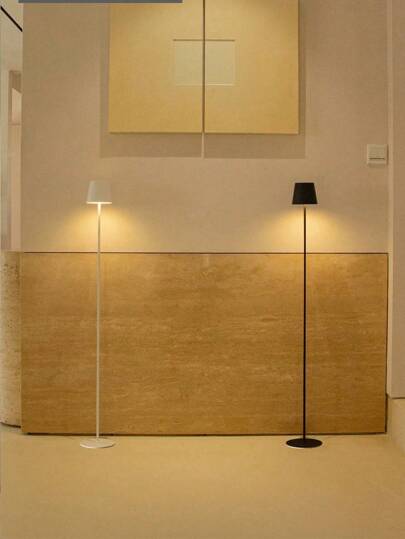 1pc Black/White Metal Floor Lamp, Vintage Simple Pedestal Style Suitable For Living Room, Bedroom, TV Stand, Dining Room, Bedside, Inn, Dimmable Warm Light, Rechargeable, Minimalist Scandinavian Design view 6