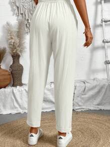 Calvaya Women's Drawstring Waist Simple And Casual Pants With Slanted Pockets - White - View 2