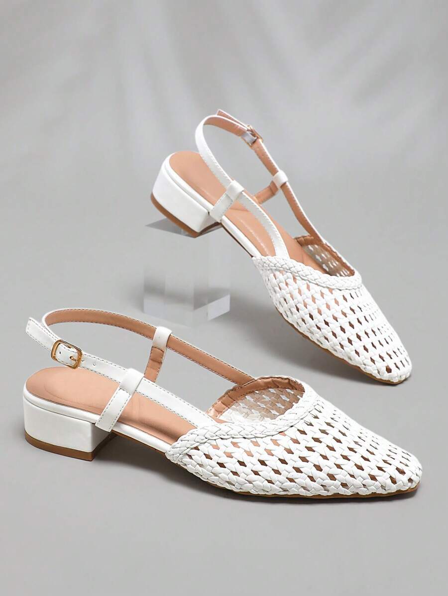 SHUZIA Women Comfortable Slingback Braiding Heels For Christmas Valentine's Day - White - View 1