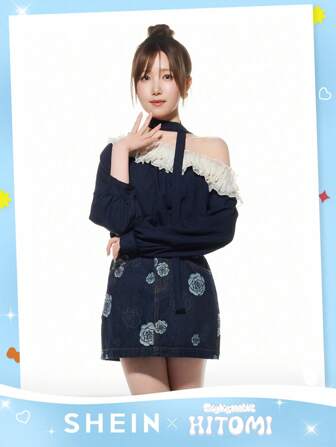 DAZY Summer Sexy Fitted Floral Rose Print Mini Denim Skirt For Women